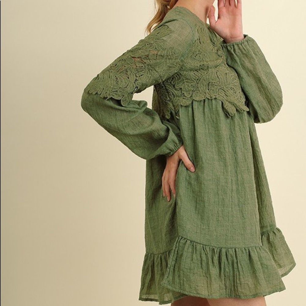 Romantic green Umgee 2 layer Cotton Dress w/ lace